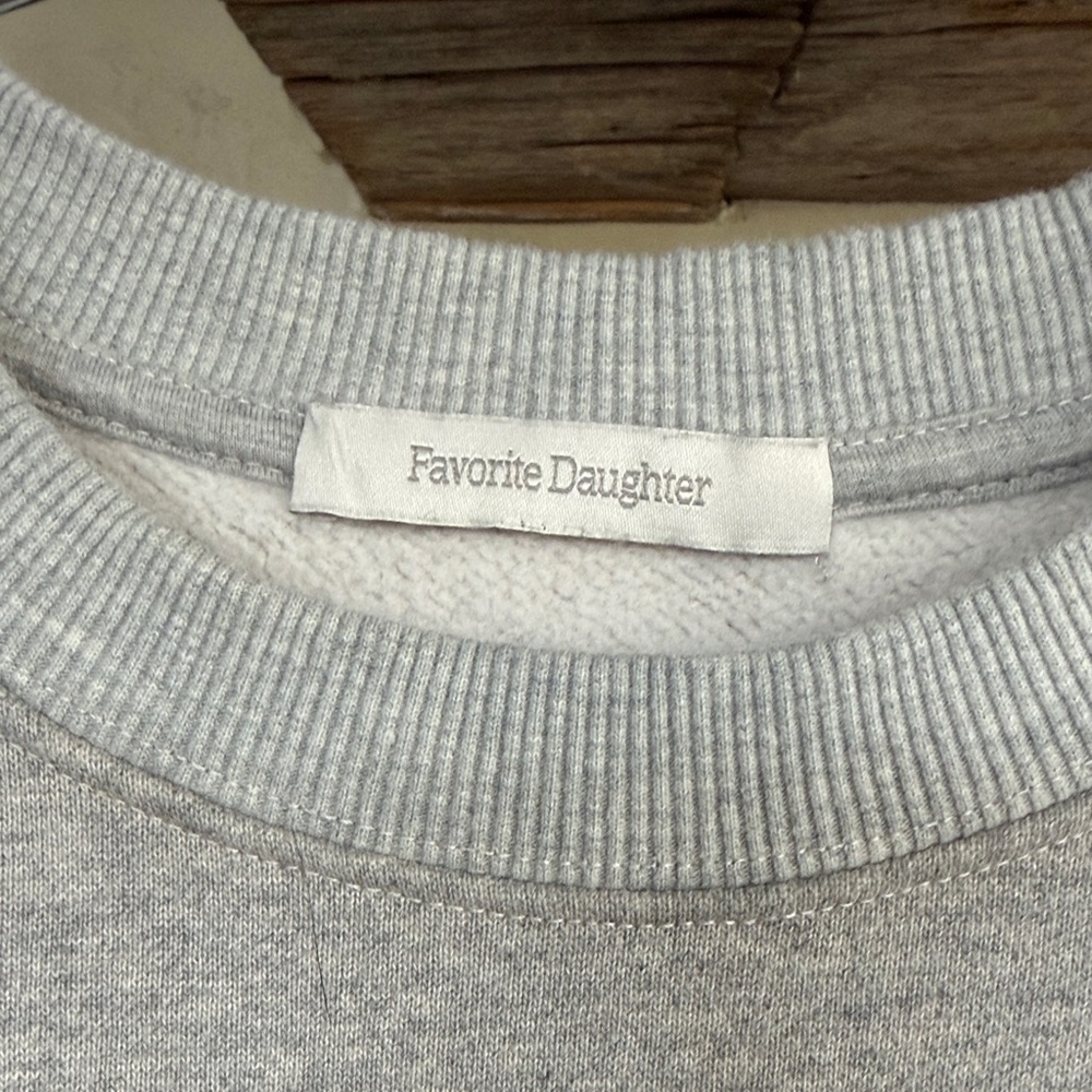Favorite Daughter Heather Gray Crewneck with Navy Collegiate Print - Picture 2 of 6